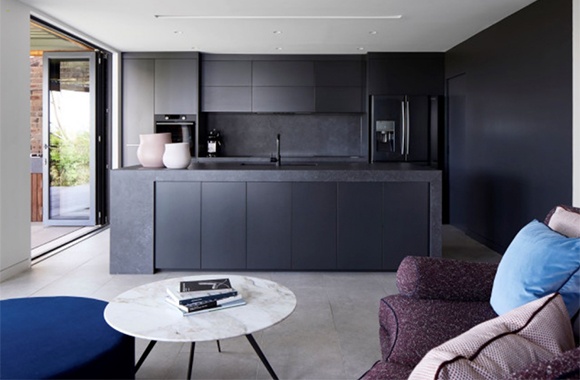 A Contemporary All-Black Streamlined Kitchen